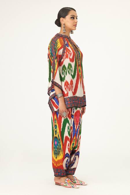 Buy_Rajdeep Ranawat_Multi Color Satin Maimouna Printed Turkish Pant_Online_at_Aza_Fashions