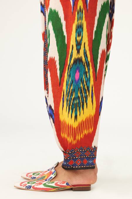 Shop_Rajdeep Ranawat_Multi Color Satin Maimouna Printed Turkish Pant_Online_at_Aza_Fashions