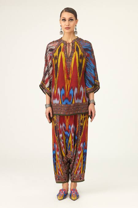 Rajdeep Ranawat_Multi Color Satin Printed Paisley Maimouna Turkish Pant  _Online_at_Aza_Fashions
