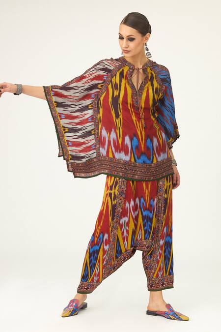 Buy_Rajdeep Ranawat_Multi Color Satin Printed Paisley Maimouna Turkish Pant  _Online_at_Aza_Fashions