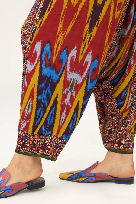 Shop_Rajdeep Ranawat_Multi Color Satin Printed Paisley Maimouna Turkish Pant  _Online_at_Aza_Fashions