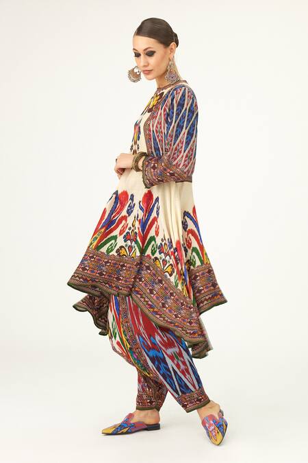 Buy_Rajdeep Ranawat_Multi Color Satin Embroidery Maimouna Floral Print Turkish Pant_Online_at_Aza_Fashions