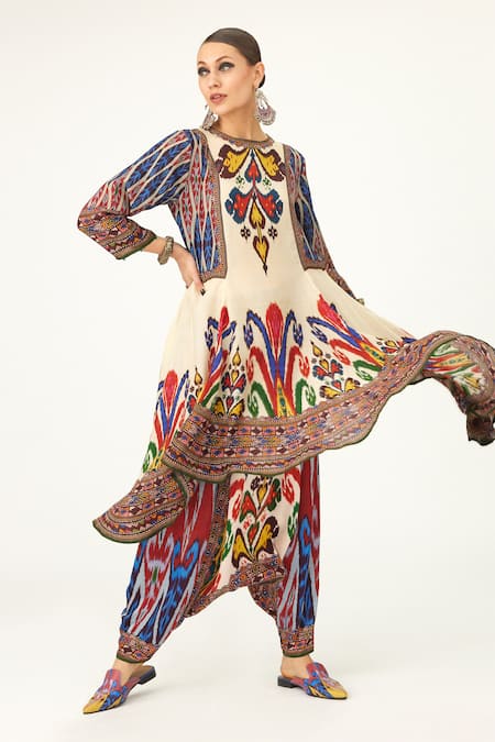 Shop_Rajdeep Ranawat_Multi Color Satin Embroidery Maimouna Floral Print Turkish Pant_Online_at_Aza_Fashions