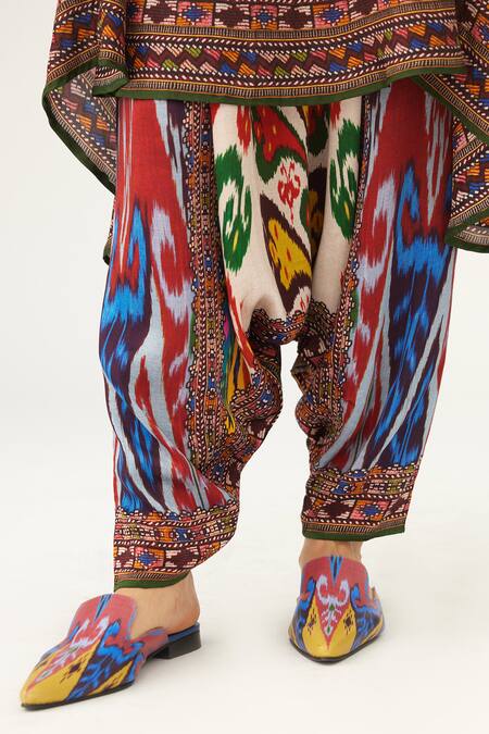 Rajdeep Ranawat_Multi Color Satin Embroidery Maimouna Floral Print Turkish Pant_at_Aza_Fashions
