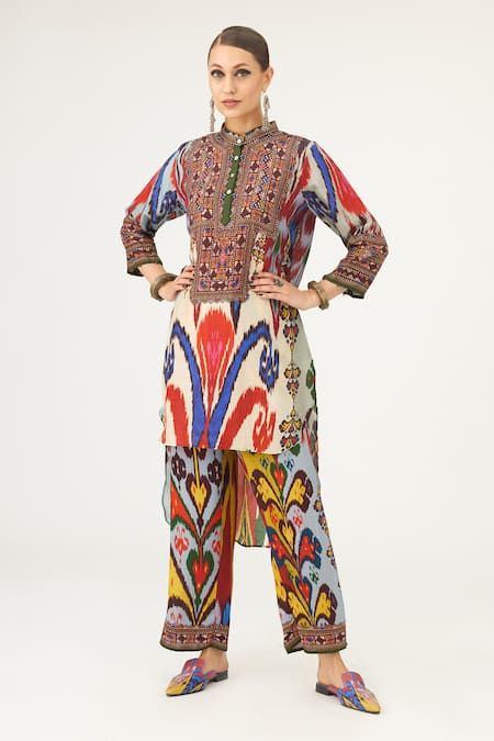 Rajdeep Ranawat Multi Color Satin Printed Flower Permaz Pant 