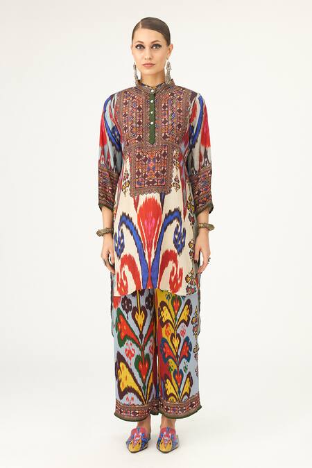 Rajdeep Ranawat_Multi Color Satin Permaz Flower Print Pant_Online_at_Aza_Fashions