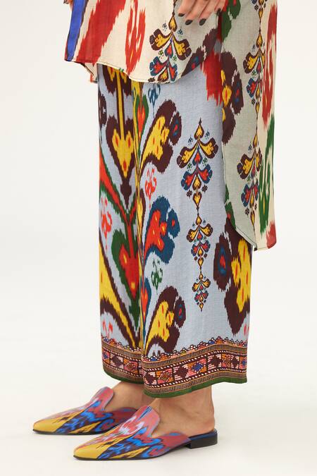 Rajdeep Ranawat_Multi Color Satin Permaz Flower Print Pant_at_Aza_Fashions