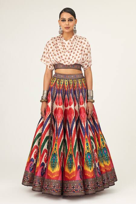 Rajdeep Ranawat Multi Color Satin, Silk Tassels Cowl Neck Varsha Leela Printed Skirt And Top Set Online at Aza Fashions Rajdeep Ranawat_Multi Color Satin, Silk Tassels Cowl Neck Varsha Leela Printed Skirt And Top Set_Online_at_Aza_Fashions
