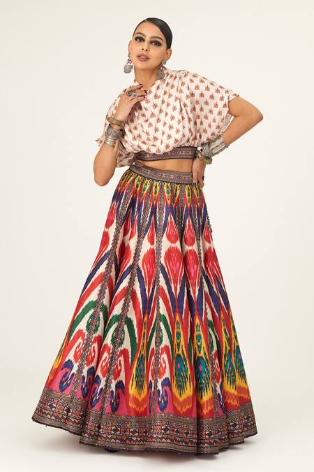 Buy Rajdeep Ranawat Multi Color Satin, Silk Tassels Cowl Neck Varsha Leela Printed Skirt And Top Set Online at Aza Fashions Buy_Rajdeep Ranawat_Multi Color Satin, Silk Tassels Cowl Neck Varsha Leela Printed Skirt And Top Set_Online_at_Aza_Fashions