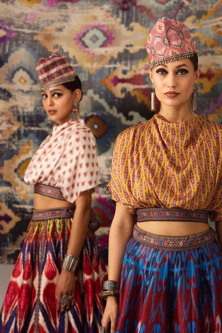 Buy Rajdeep Ranawat Multi Color Satin, Silk Tassels Cowl Neck Varsha Leela Printed Skirt And Top Set Buy_Rajdeep Ranawat_Multi Color Satin, Silk Tassels Cowl Neck Varsha Leela Printed Skirt And Top Set