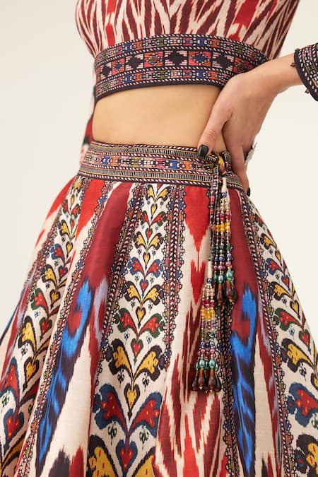 Shop_Rajdeep Ranawat_Multi Color Kota Doria, Silk, Varsha Leela Paisley Print Skirt_Online_at_Aza_Fashions
