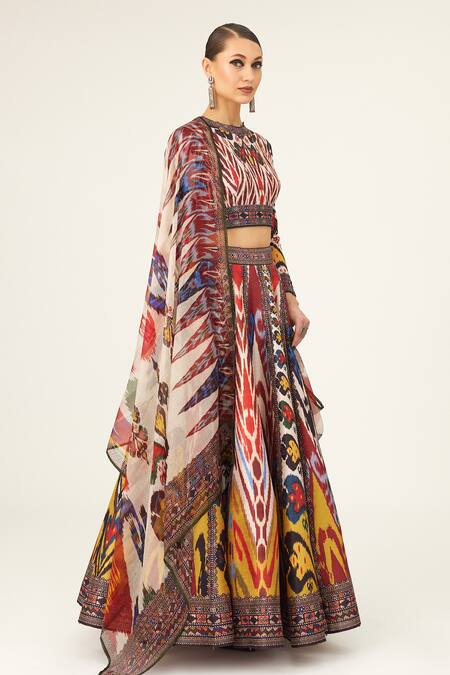 Buy_Rajdeep Ranawat_Multi Color Kota Doria, Silk, Varsha Leela Paisley Print Skirt