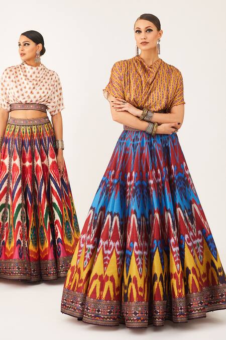 Rajdeep Ranawat Multi Color Satin, Silk Embroidery Varsha Leela Floral Print Skirt And Top Set Online at Aza Fashions Rajdeep Ranawat_Multi Color Satin, Silk Embroidery Varsha Leela Floral Print Skirt And Top Set_Online_at_Aza_Fashions