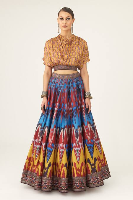 Shop Rajdeep Ranawat Multi Color Satin, Silk Embroidery Varsha Leela Floral Print Skirt And Top Set Online at Aza Fashions Shop_Rajdeep Ranawat_Multi Color Satin, Silk Embroidery Varsha Leela Floral Print Skirt And Top Set_Online_at_Aza_Fashions