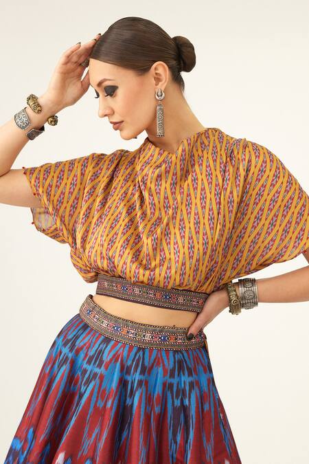 Rajdeep Ranawat Multi Color Satin, Silk Embroidery Varsha Leela Floral Print Skirt And Top Set at Aza Fashions Rajdeep Ranawat_Multi Color Satin, Silk Embroidery Varsha Leela Floral Print Skirt And Top Set_at_Aza_Fashions