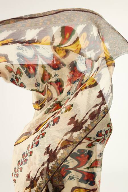 Shop Rajdeep Ranawat Beige Kota Doria Behroom Paisley Print Dupatta Online at Aza Fashions Shop_Rajdeep Ranawat_Beige Kota Doria Behroom Paisley Print Dupatta_Online_at_Aza_Fashions