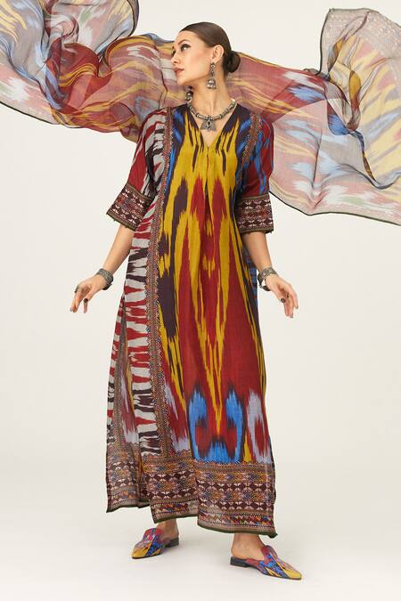 Buy Rajdeep Ranawat Multi Color Kota Doria Behroom Geometric Print Dupatta Online at Aza Fashions Buy_Rajdeep Ranawat_Multi Color Kota Doria Behroom Geometric Print Dupatta_Online_at_Aza_Fashions