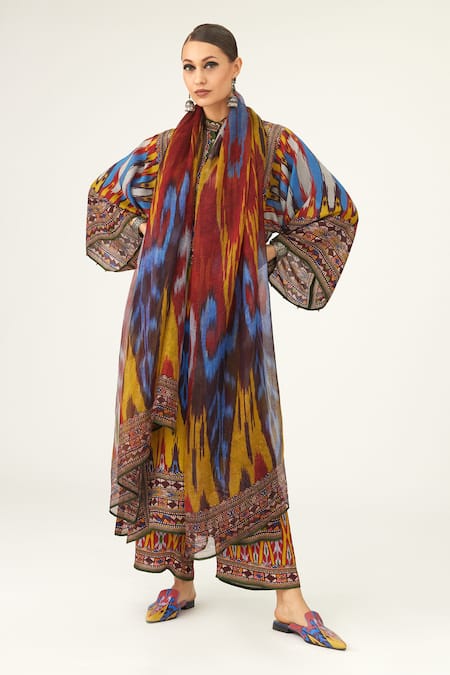 Shop Rajdeep Ranawat Yellow Silk Embroidery Bandeau Neck Gayatri Long Tunic Online at Aza Fashions Shop_Rajdeep Ranawat_Yellow Silk Embroidery Bandeau Neck Gayatri Long Tunic_Online_at_Aza_Fashions