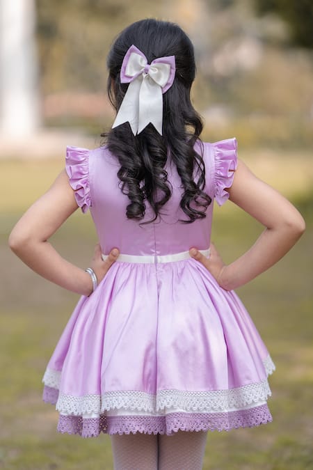 Shop The Pony & Peony Co. Purple Cotton Bows Sofia Structured And Flared Dress at Aza Fashions Shop_The Pony & Peony Co._Purple Cotton Bows Sofia Structured And Flared Dress _at_Aza_Fashions