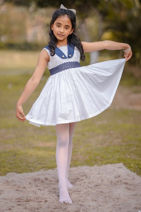 The Pony & Peony Co. White Cotton Gota Patti Captain Solid Dress 