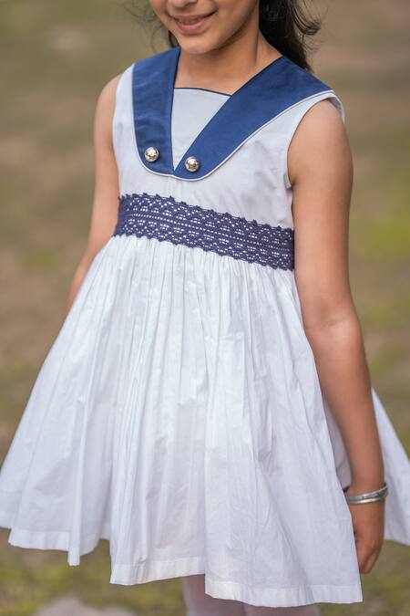 The Pony & Peony Co. White Cotton Gota Patti Captain Solid Dress Online at Aza Fashions The Pony & Peony Co._White Cotton Gota Patti Captain Solid Dress _Online_at_Aza_Fashions