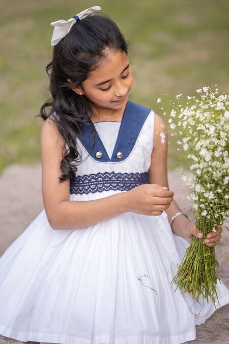 Buy The Pony & Peony Co. White Cotton Gota Patti Captain Solid Dress Online at Aza Fashions Buy_The Pony & Peony Co._White Cotton Gota Patti Captain Solid Dress _Online_at_Aza_Fashions