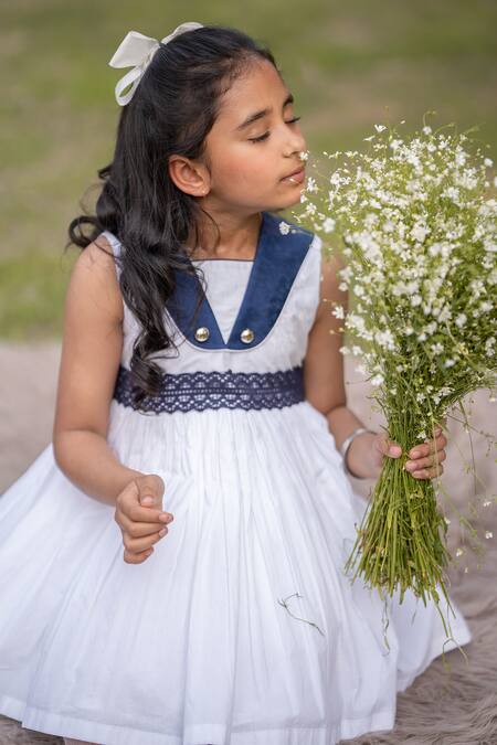 Shop The Pony & Peony Co. White Cotton Gota Patti Captain Solid Dress Online at Aza Fashions Shop_The Pony & Peony Co._White Cotton Gota Patti Captain Solid Dress _Online_at_Aza_Fashions