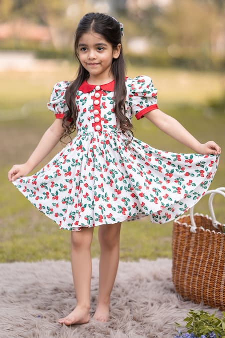 Shop The Pony & Peony Co. White Cotton Berry Pattern Dress at Aza Fashions Shop_The Pony & Peony Co._White Cotton Berry Pattern Dress _at_Aza_Fashions