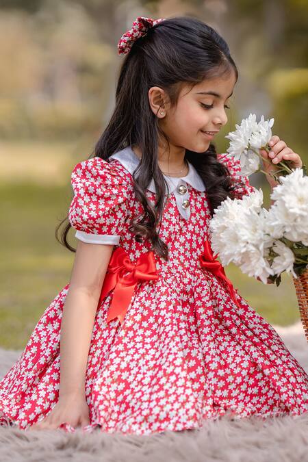 The Pony & Peony Co. Red Cotton Floral Pattern Dress Online at Aza Fashions The Pony & Peony Co._Red Cotton Floral Pattern Dress _Online_at_Aza_Fashions