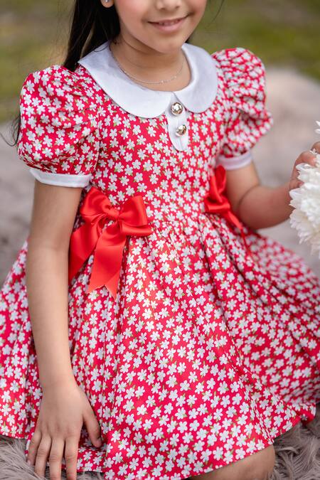 Buy The Pony & Peony Co. Red Cotton Floral Pattern Dress Online at Aza Fashions Buy_The Pony & Peony Co._Red Cotton Floral Pattern Dress _Online_at_Aza_Fashions