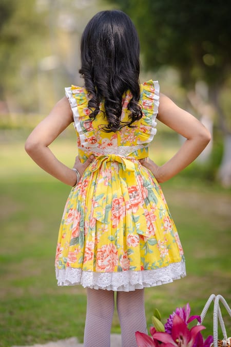 Shop The Pony & Peony Co. Yellow Cotton Lace Sunshine Floral Pattern Flared Dress at Aza Fashions Shop_The Pony & Peony Co._Yellow Cotton Lace Sunshine Floral Pattern Flared Dress _at_Aza_Fashions