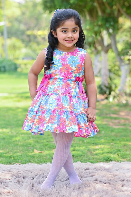 The Pony & Peony Co. Multi Color Cotton Embroidery Mon Cherie Floral Print Dress