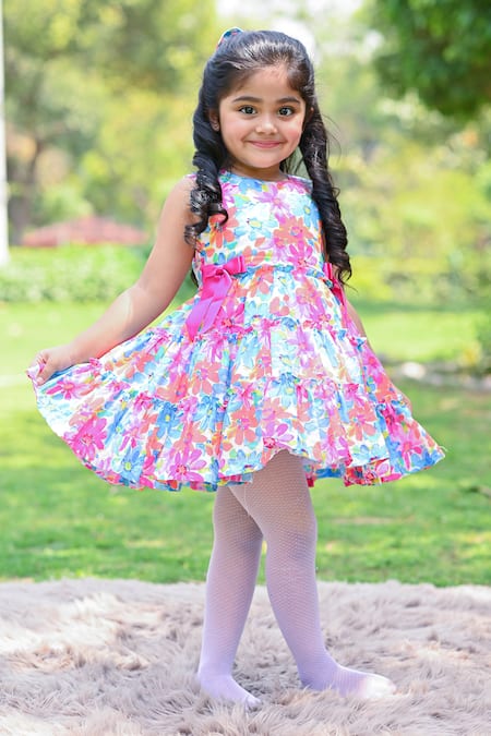 The Pony & Peony Co._Multi Color Cotton Embroidery Mon Cherie Floral Print Dress _at_Aza_Fashions