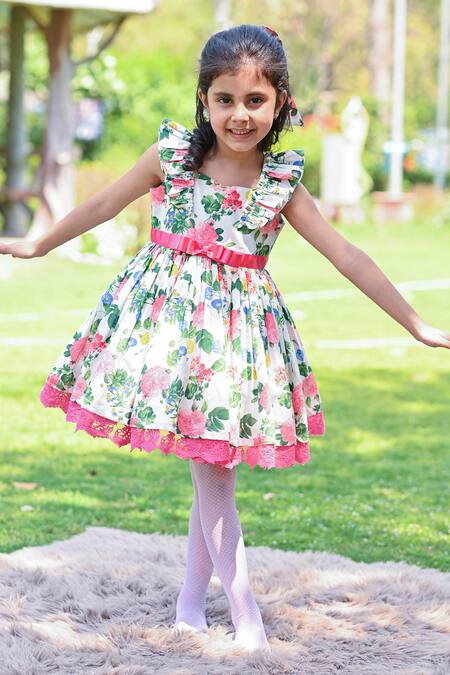 The Pony & Peony Co._White Cotton Blossom Floral Print Dress_Online_at_Aza_Fashions