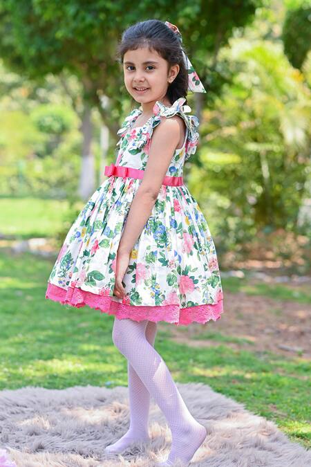 Buy_The Pony & Peony Co._White Cotton Blossom Floral Print Dress_Online_at_Aza_Fashions