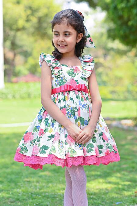 Shop_The Pony & Peony Co._White Cotton Blossom Floral Print Dress_Online_at_Aza_Fashions