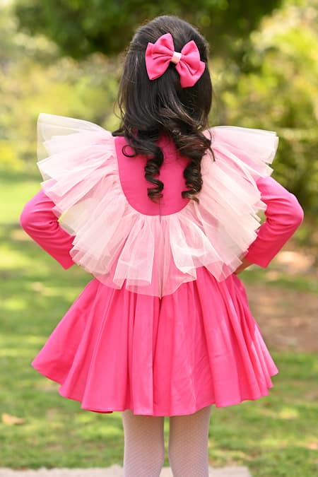 The Pony & Peony Co._Pink Cotton Blooming Solid Dress _Online_at_Aza_Fashions