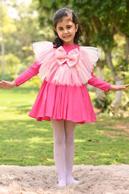 The Pony & Peony Co._Pink Cotton Blooming Solid Dress _at_Aza_Fashions