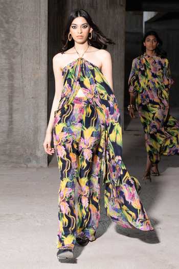 Shop Therealb Multi Color Viscose Keyhole Neck Wildflower Print Dress Online at Aza Fashions Shop_Therealb_Multi Color Viscose Keyhole Neck Wildflower Print Dress _Online_at_Aza_Fashions