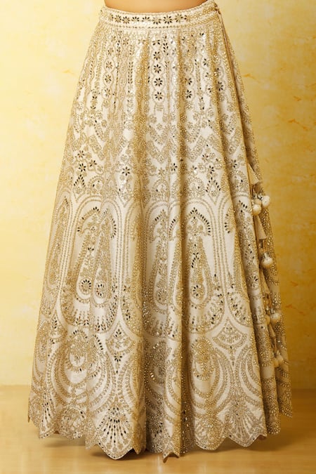 Shop Vandana Sethi Ivory , Organza Embroidery, Mirrors Round Neck Embellished Lehenga Set Shop_Vandana Sethi_Ivory , Organza Embroidery, Mirrors Round Neck Embellished Lehenga Set