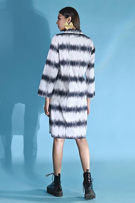 Shop_Jyoti Sachdev Iyer_White Cotton Shawl Neck Abstract Print Shirt Dress _at_Aza_Fashions