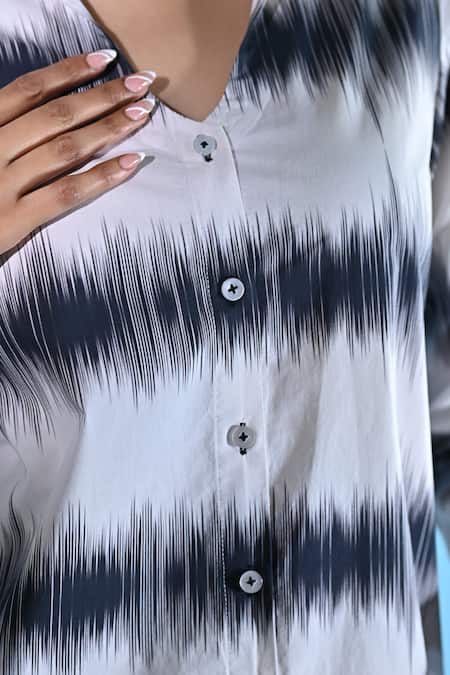 Buy_Jyoti Sachdev Iyer_White Cotton Shawl Neck Abstract Print Shirt Dress _Online_at_Aza_Fashions