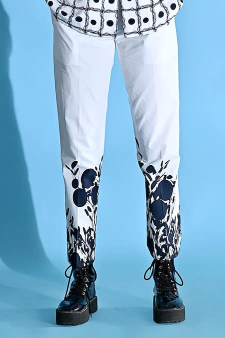 Buy Jyoti Sachdev Iyer White Cotton, Bamboo V-neck Geometric Print Jacket And Trouser Set Online at Aza Fashions Buy_Jyoti Sachdev Iyer_White Cotton, Bamboo V-neck Geometric Print Jacket And Trouser Set _Online_at_Aza_Fashions