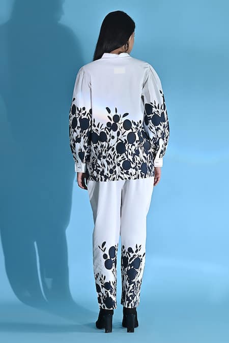 Jyoti Sachdev Iyer_White Cotton Bandeau Neck Floral Print Top And Trouser Set _Online_at_Aza_Fashions