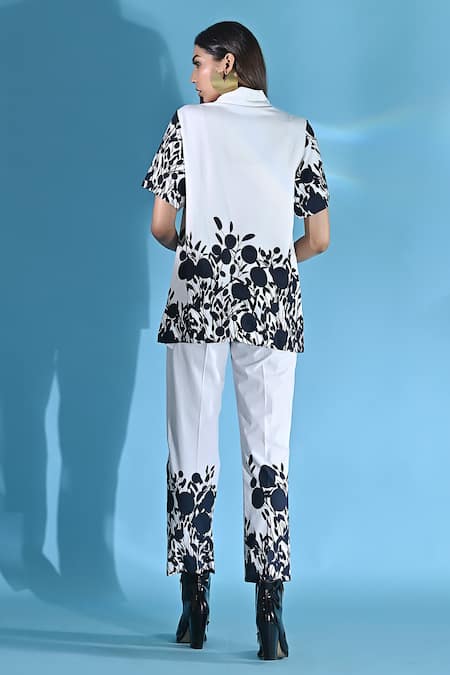 Jyoti Sachdev Iyer_White Cotton Bandeau Neck Floral Print Top And Trouser Set _Online_at_Aza_Fashions