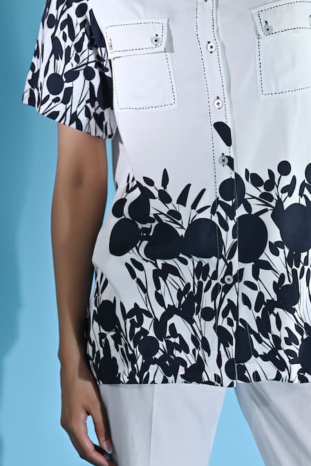 Buy_Jyoti Sachdev Iyer_White Cotton Bandeau Neck Floral Print Top And Trouser Set 