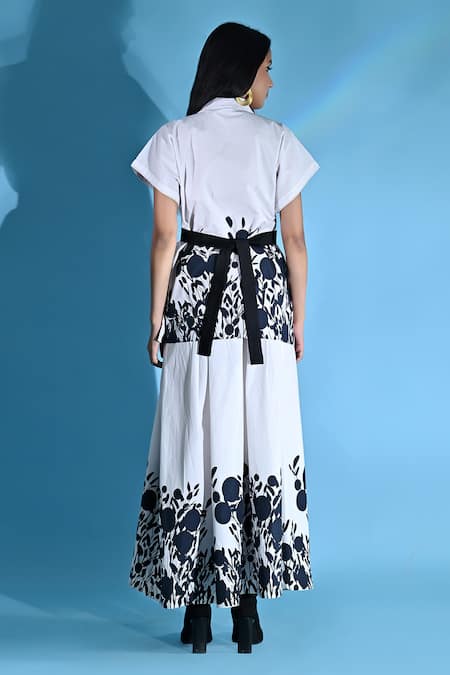 Shop_Jyoti Sachdev Iyer_White Cotton Shawl Neck Floral Print Top And Skirt Set _at_Aza_Fashions