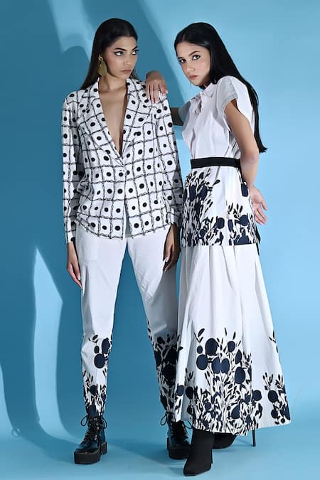 Jyoti Sachdev Iyer_White Cotton Shawl Neck Floral Print Top And Skirt Set _at_Aza_Fashions