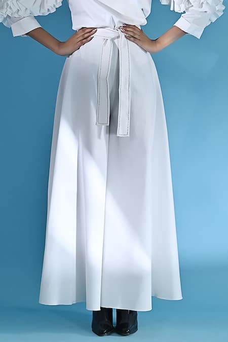 Shop Jyoti Sachdev Iyer White Cotton Embroidery V-neck Ruffle Top And Pant Set Online at Aza Fashions Shop_Jyoti Sachdev Iyer_White Cotton Embroidery V-neck Ruffle Top And Pant Set _Online_at_Aza_Fashions