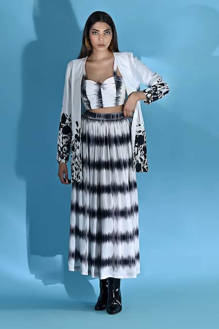 Jyoti Sachdev Iyer White Bamboo, Cotton Embroidery Open Neck, Floral Print Jacket And Trouser Set 